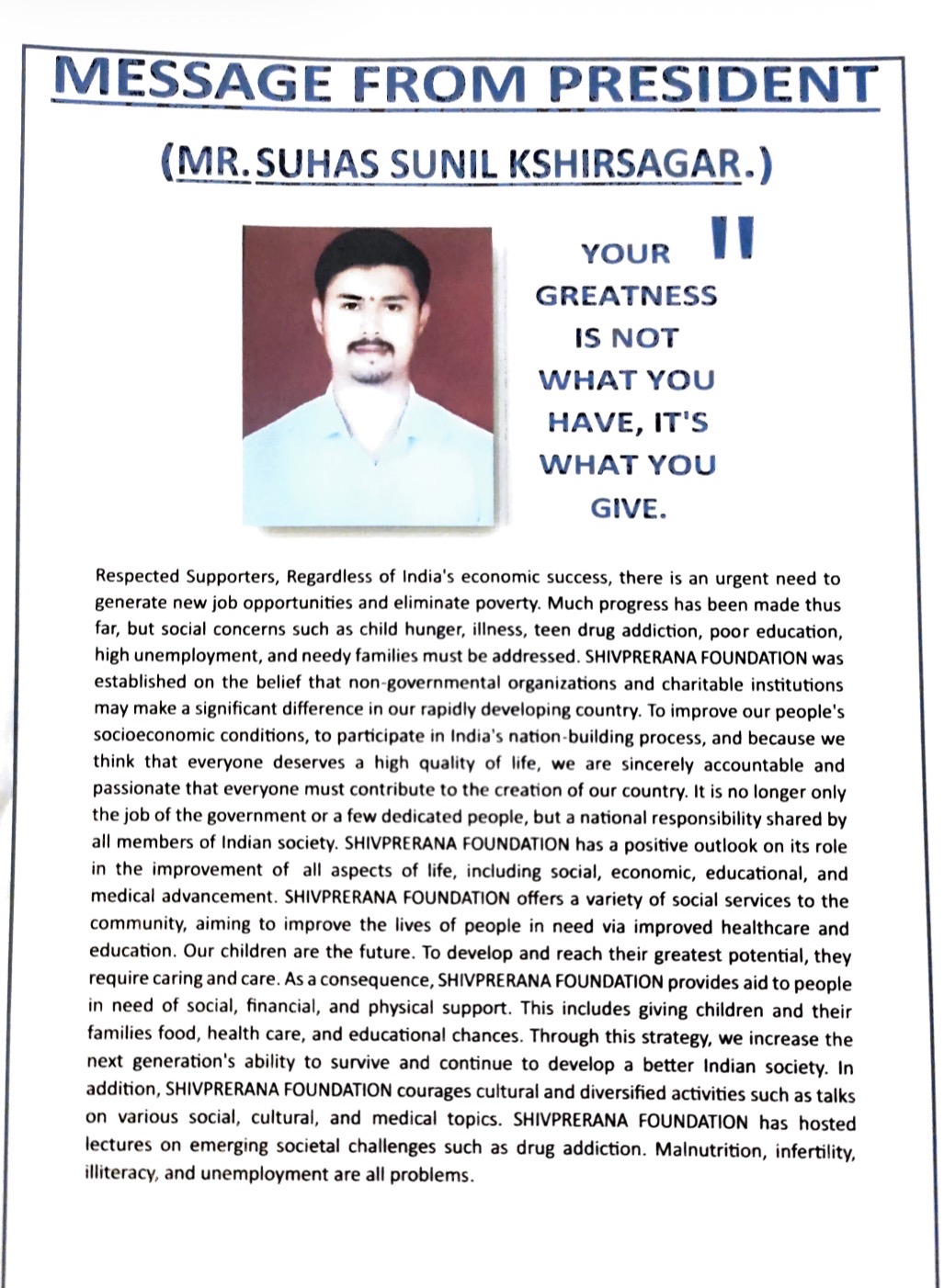 Message From President